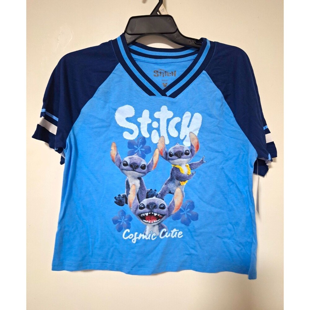 Disney Stitch Cosmic Cutie Blue/Navy Raglan V-Neck Short Sleeve T-Shirt XXSโ